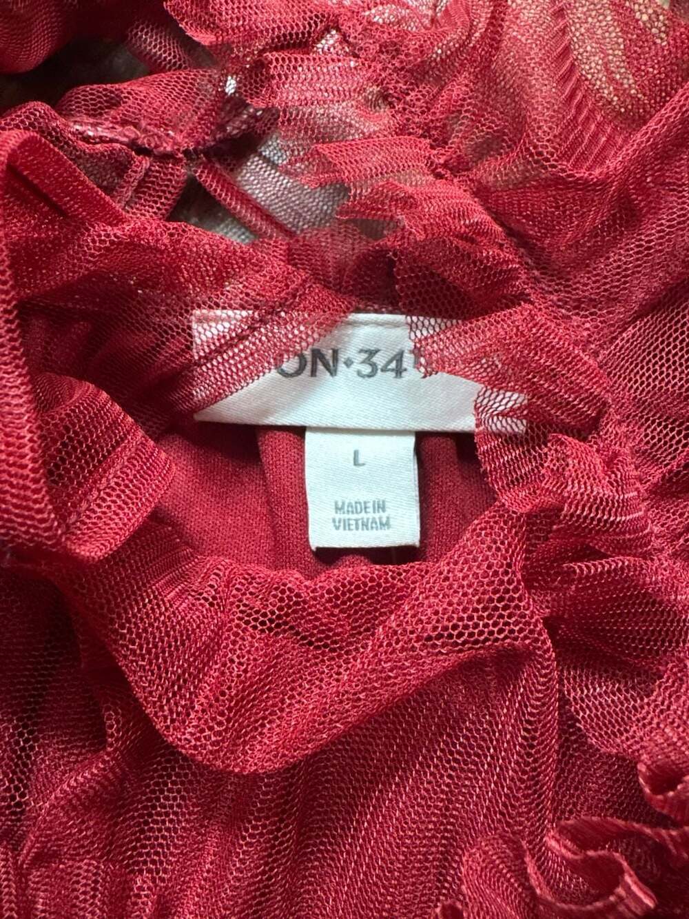 On 34th Bright Rhubarb Tulle Flutter Sleeve Semi-Sheer Top Blouse - Picture 2 of 3